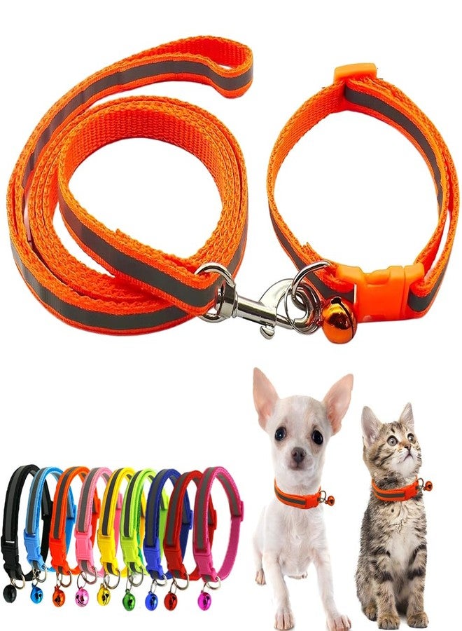 Weimostar Orange XXS Kitten Collar with Bell Leash Set, Soft Reflective Dog Collars Adjustable Buckle for XS Extra Small Tiny Female Male Boys Girls Pets Cats Puppy Teacup Yorkie X-Small - Image 1